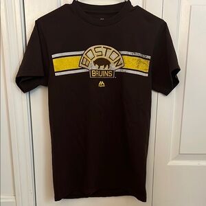 Majestic Black and Yellow Short Sleeve Tee with Bruins Emblem